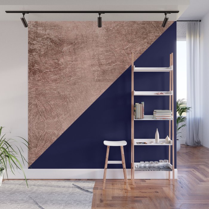 Minimalist Rose Gold Navy Blue Color Block Geometric Wall Mural By Girlytrend Society6