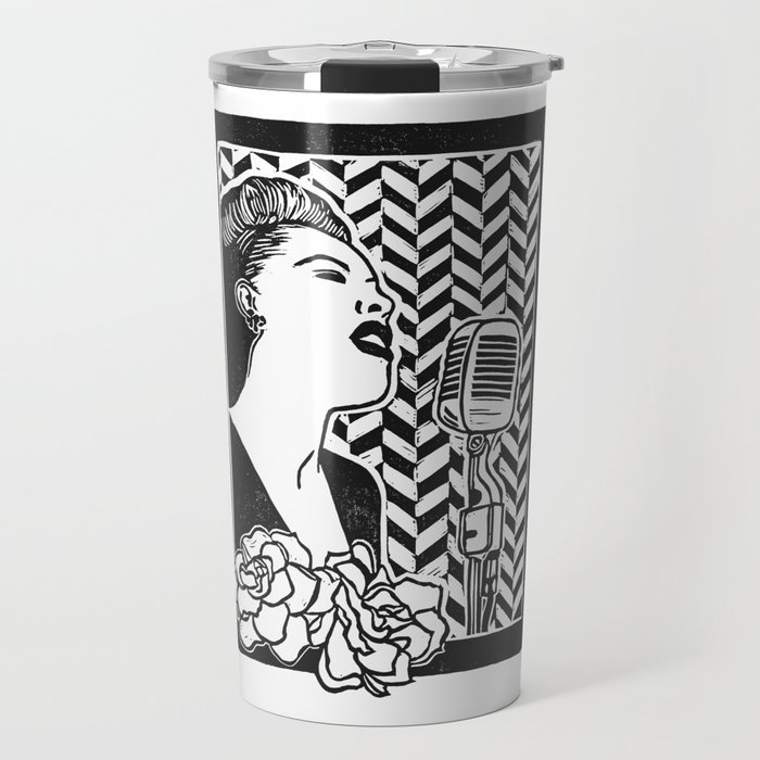 Lady Day (Billie Holiday block print blk) Travel Mug