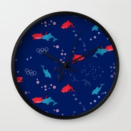 Blue Dolphin and Red Shark Olympic Wall Clock