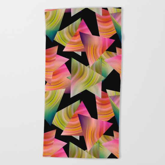 Abstraction . Rainbow triangles . Beach Towel