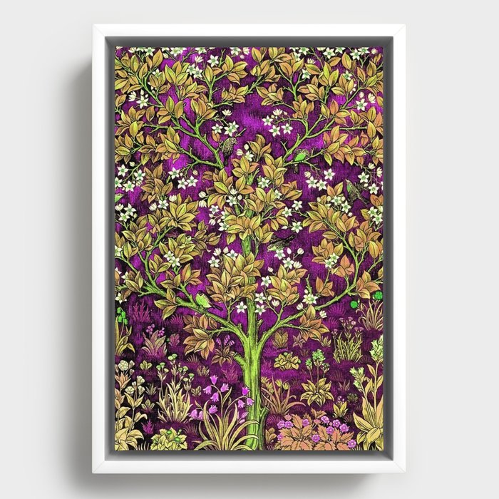 William Morris purple amethyst tree of life motif pattern print 19th century textile for duvet, drapes, pillows, rugs, and home and wall decor Framed Canvas