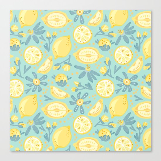 Lemon Pattern Mint Canvas Print