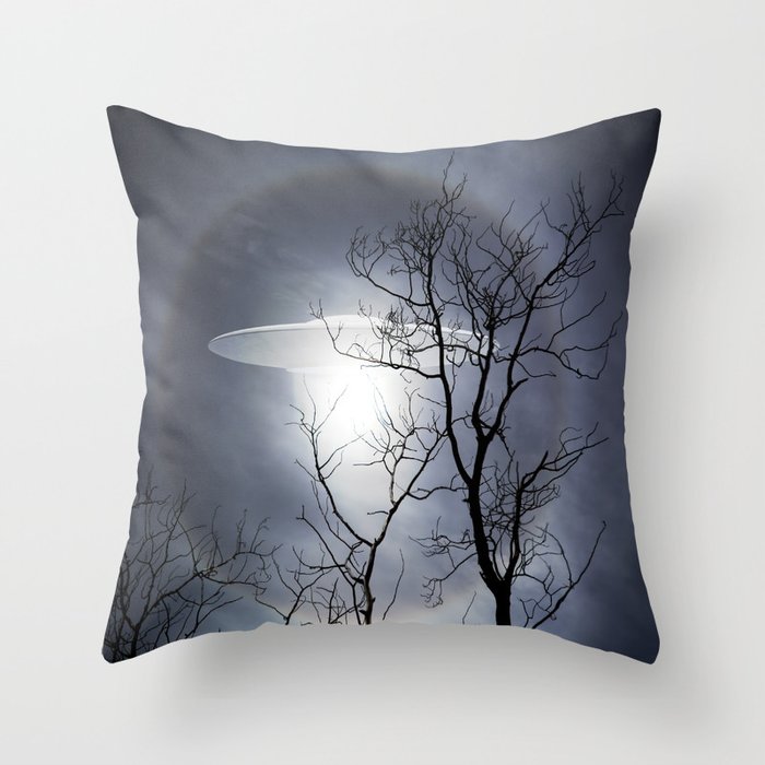 UFO in the Night Forest Throw Pillow