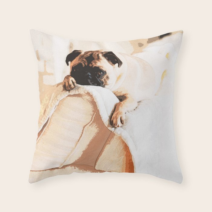 A Pug Lying On Blanket And Couch Throw Pillow By Azllip Society6