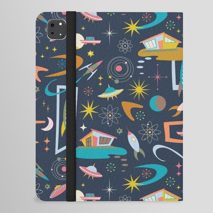 Mid Century Architecture in Space - Retro design in pastels on Navy by Cecca Designs iPad Folio Case