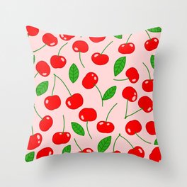 Illustrated Cherry Pattern Throw Pillow