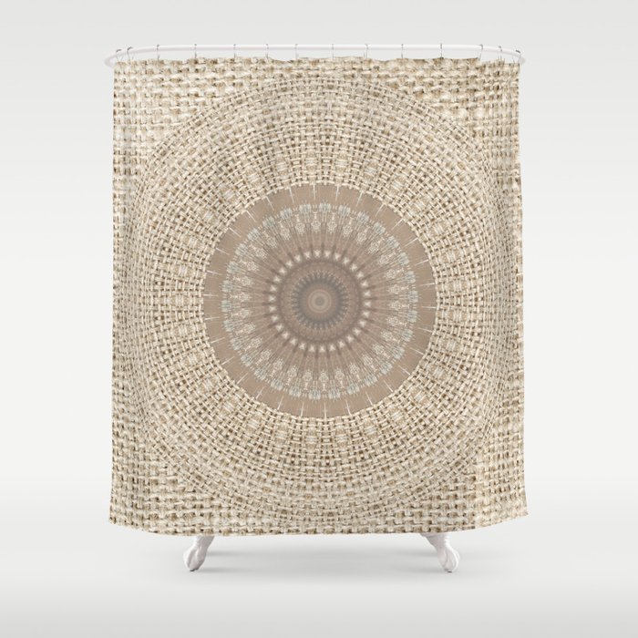 Unique Texture Taupe Burlap Mandala Design Shower Curtain By