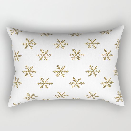 Merry christmas- Gold glitter snowflakes- Winter pattern Rectangular Pillow