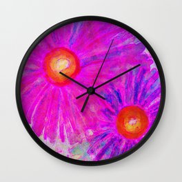 Bright Pink Sketch Flowers Wall Clock