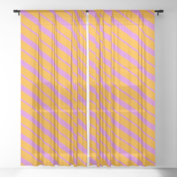 Orange and Orchid Colored Stripes Pattern Sheer Curtain