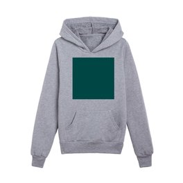 Deep Jungle Green Solid Color Popular Hues Patternless Shades of Green Collection - Hex #004B49 Kids Pullover Hoodies