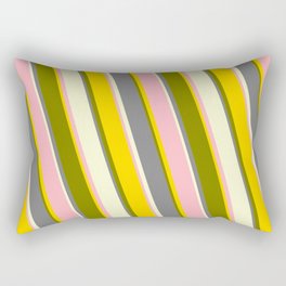 [ Thumbnail: Vibrant Light Pink, Yellow, Green, Gray, and Light Yellow Colored Stripes/Lines Pattern Rectangular Pillow ]