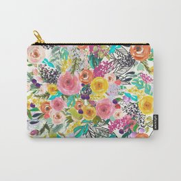Vibrant Autumn Floral with Turquoise Carry-All Pouch
