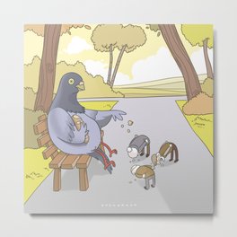 Pigeon Feeding Metal Print | Drawing, Alternatereality, Sheharzad, Arshad, Cartoon, Funny, Oldpeople, Strange, Pigeon, Weird 