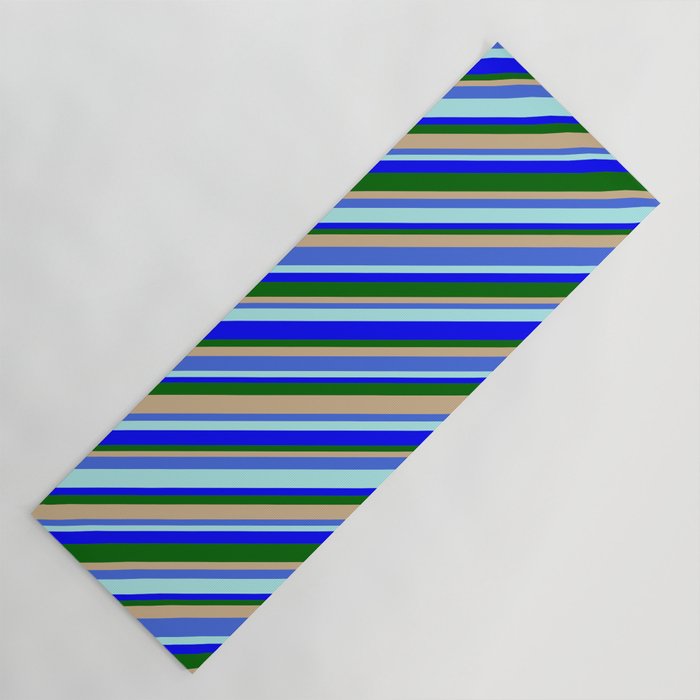 Eye-catching Tan, Royal Blue, Turquoise, Blue & Dark Green Colored Pattern of Stripes Yoga Mat