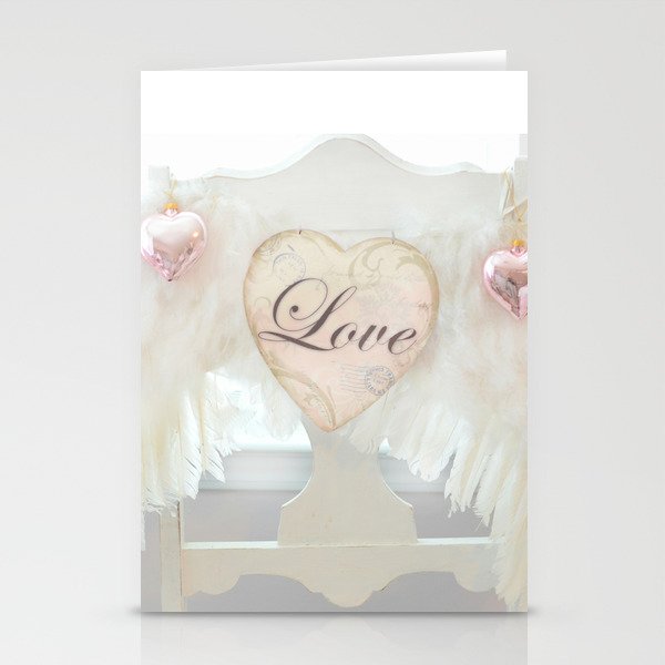 Dreamy Ethereal White Angel Wings Love Heart Print and Love Home Decor Stationery Cards