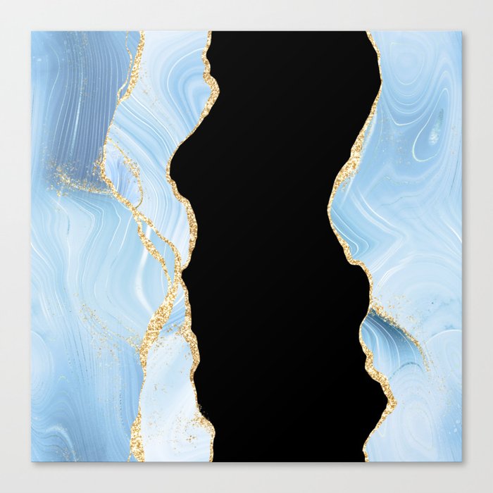 Blue & Gold Glitter Agate Texture 02 Canvas Print