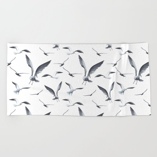 Flying Seagulls over the Ocean- Maritime Pattern - Mix & Match with Simplicity of life Beach Towel