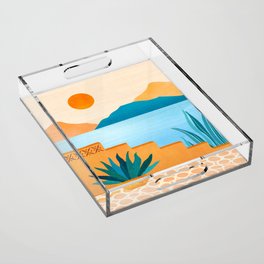 Cabo Desert Landscape Illustration Acrylic Tray