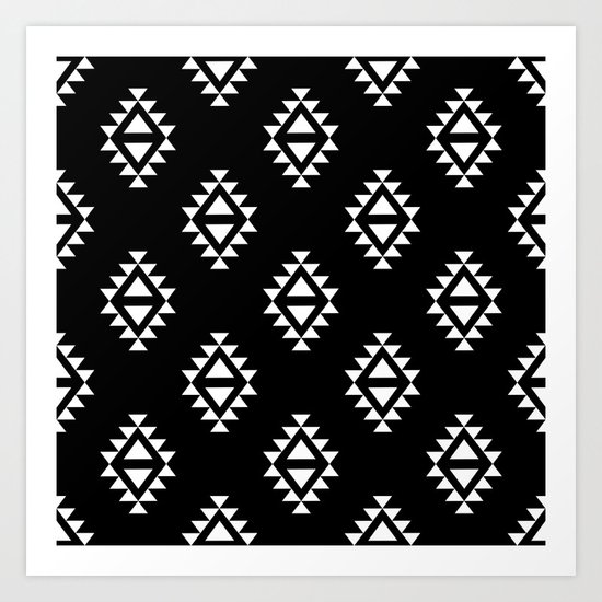 Linocut southwest minimal pattern black and white print scandinavian minimalism Art Print