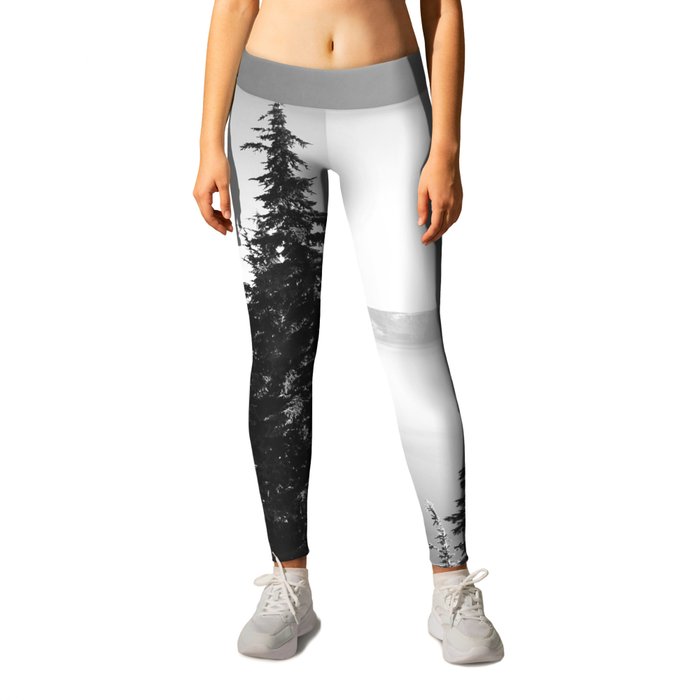 Mountain Lake Forest Black and White Nature Photography Leggings