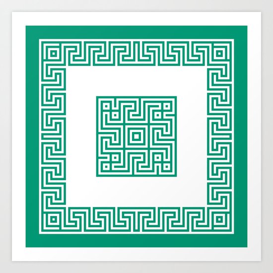 Greek Key emerald Art Print