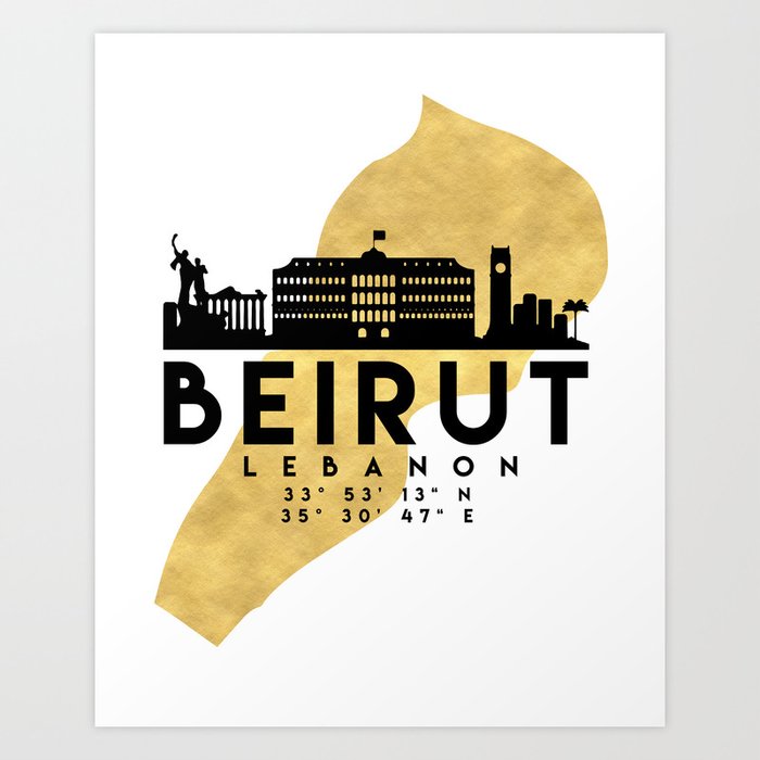 BEIRUT LEBANON SILHOUETTE SKYLINE MAP ART Art Print