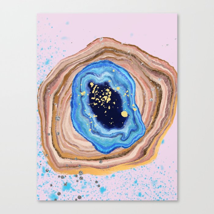 Turquoise Marble Agate With Blue And Gold Glitter  Canvas Print