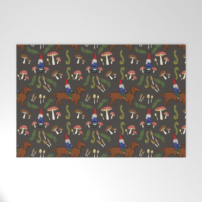 Gnome Dachshund In The Mushroom Forest Soft Black Backgrond