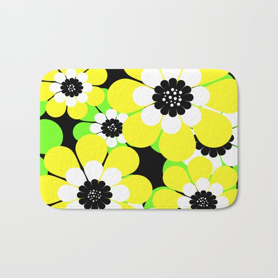 Yellow green bright floral pattern . Bath Mat