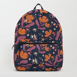 Whimsical Floral Pattern "Wonder" - Navy Blue & Orange Backpack