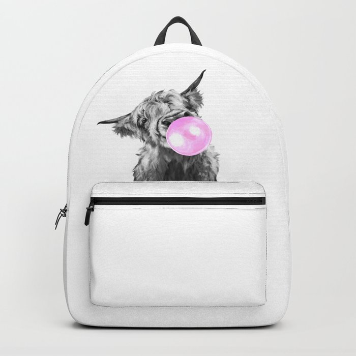Bubble Gum Highland Cow Black and White Backpack