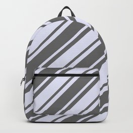 [ Thumbnail: Dim Grey and Lavender Colored Lines Pattern Backpack ]