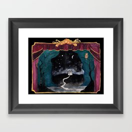 Landscape Scene with Owl and House on black background Framed Art Print