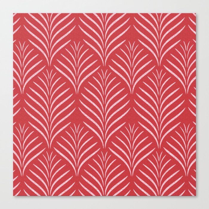 Palm Leaves Ogee Pattern Red and Pink Canvas Print
