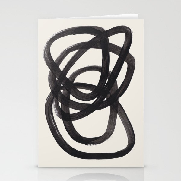 Mid Century Modern Minimalist Abstract Art Brush Strokes Black & White Ink Art Spiral Circles Stationery Cards