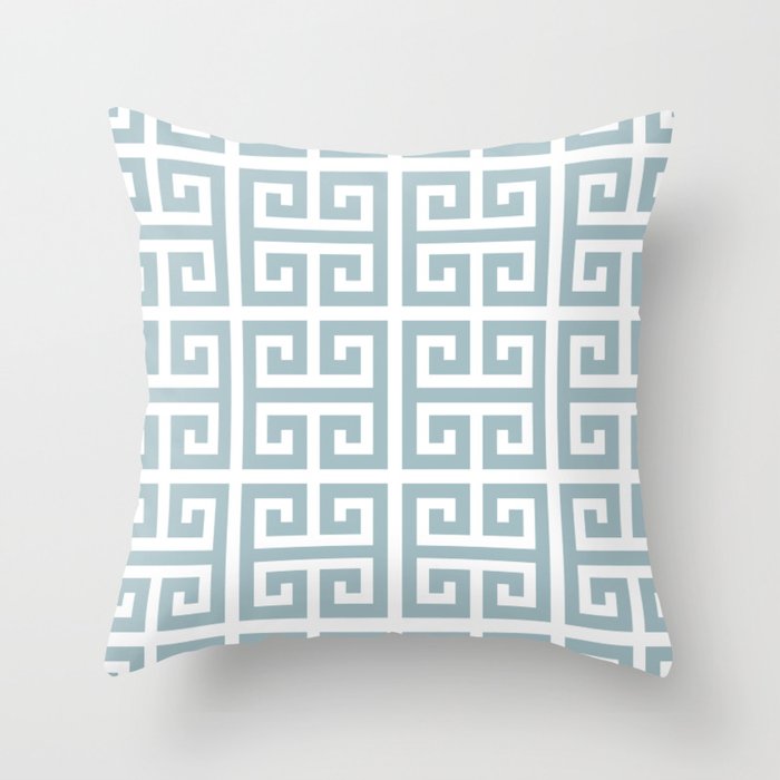 Classic Greek Key Pattern (dusty blue/white) Throw Pillow