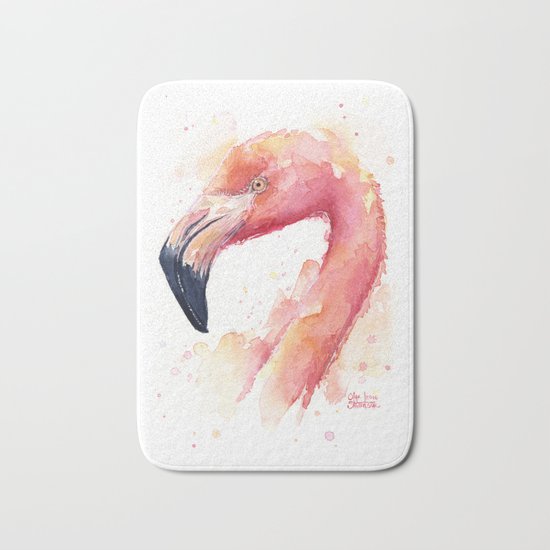 Flamingo Watercolor Pink Bird Tropical Animal Bath Mat