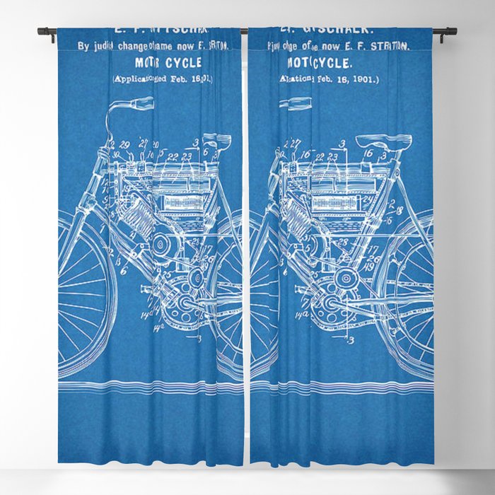 1901 Stratton Gottschalk Motorcycle Patent Blueprint Blackout Curtain