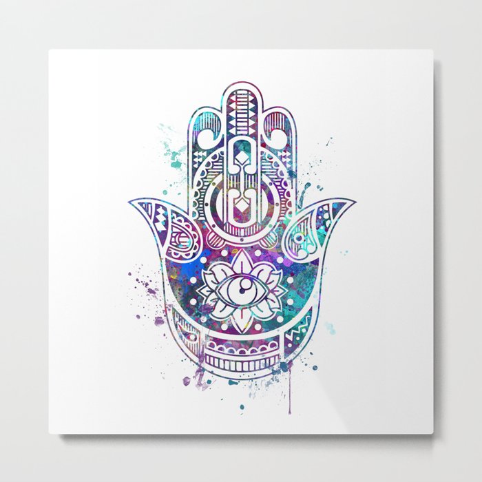 Hamsa Hand Colorful Watercolor Metal Print