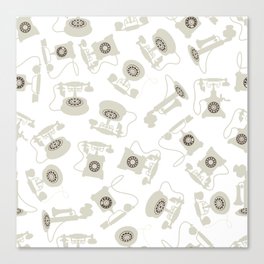 Vintage Rotary Dial Telephone Pattern on White Canvas Print
