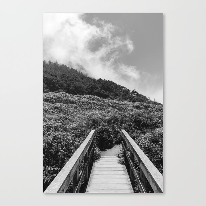 Clouds Over the Cliffs | Oregon Coast | Black and White Travel Photography Canvas Print