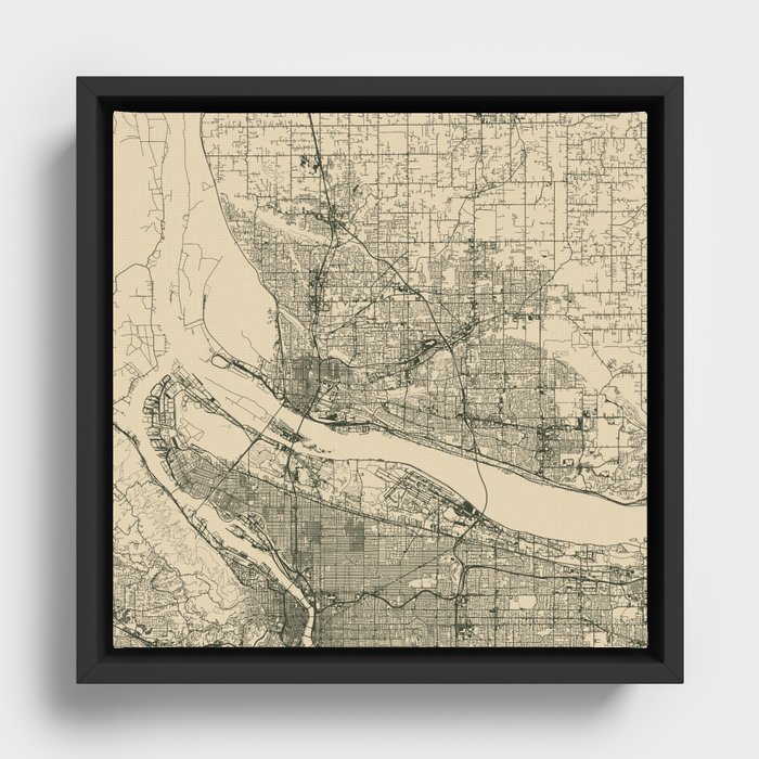 Vancouver WA, USA Vintage City Map Framed Canvas