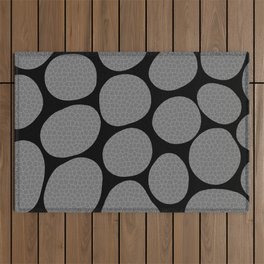 Grey on Black Abstract Pattern Outdoor Rug