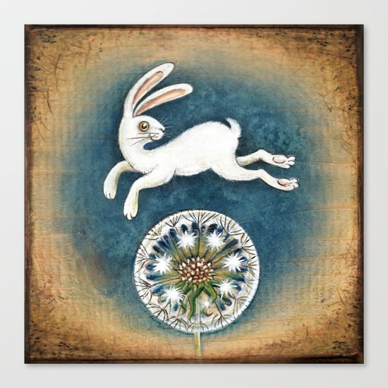 Rabbit with dandelion Canvas Print
