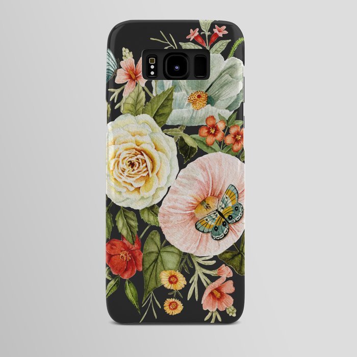 Wildflower and Butterflies Bouquet on Charcoal Black Android Case