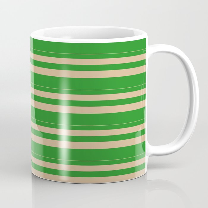Tan & Forest Green Colored Lines Pattern Coffee Mug