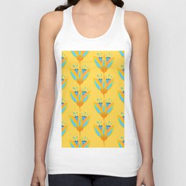 Abstract Colorful Floral Art Pattern in Turquoise and Yellow Unisex Tank Top