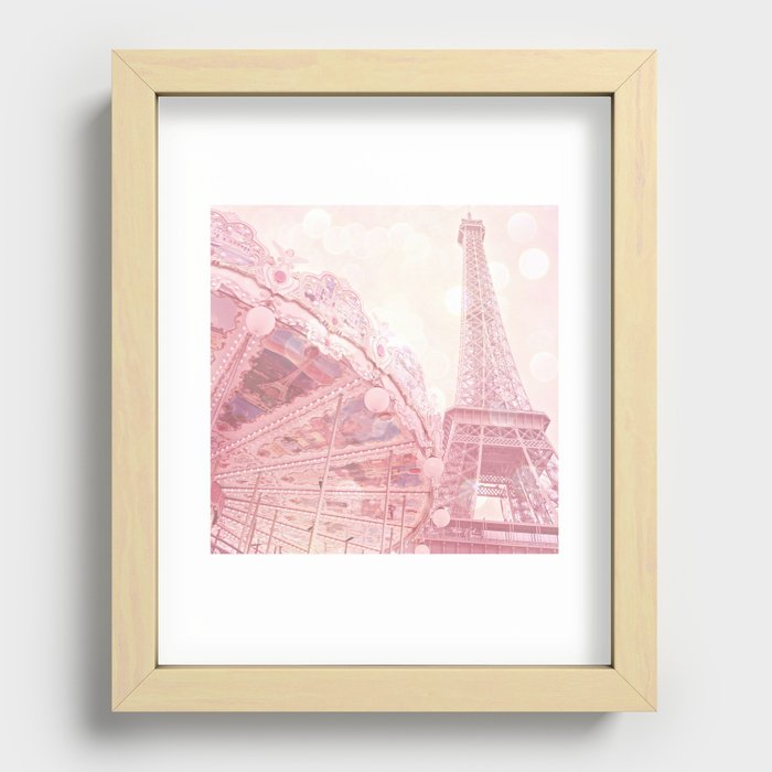 Paris Pink Eiffel Tower Carousel Recessed Framed Print
