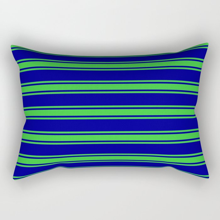Dark Blue and Lime Green Colored Stripes/Lines Pattern Rectangular Pillow